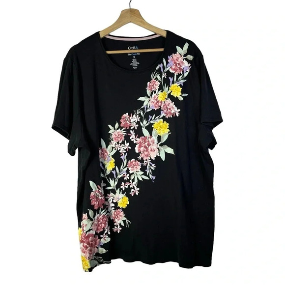 Croft & Barrow Black Classic Tee Drape Floral Short Sleeve T-Shirt 3X - Picture 1 of 4